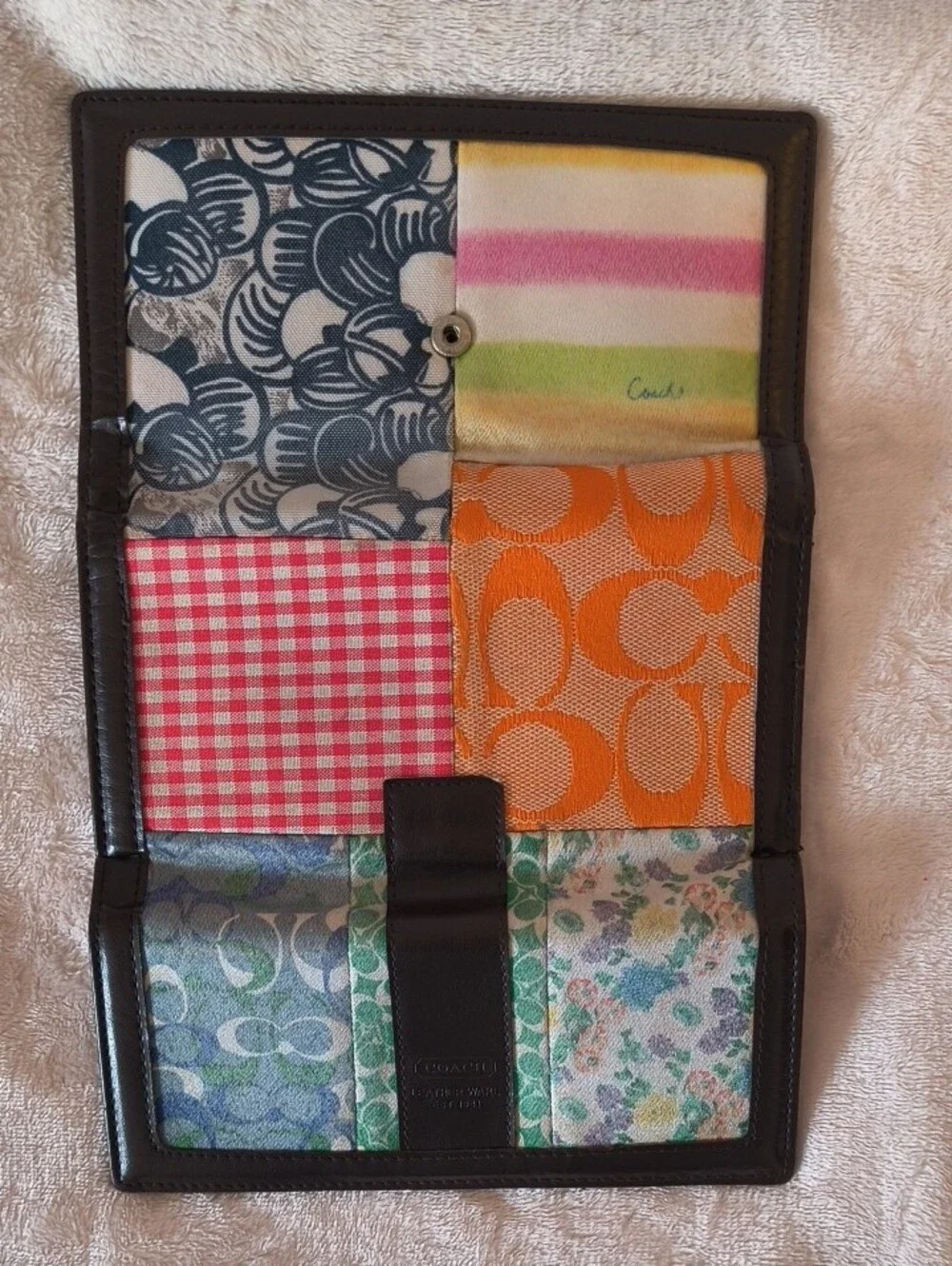Coach Multicolor Patchwork Wallet with Green Signature Panels